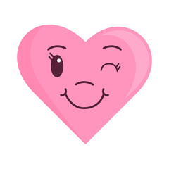 Heart, love, romance or valentine's day red vector icon with kawaii emoji for apps and websites