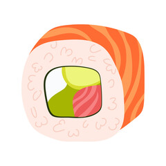 Sushi with seafood or fish. Uramaki Philadelphia. Asian cuisine. Vector illustration isolated on white background © Oksana