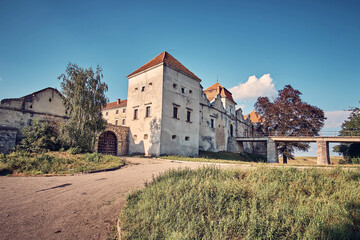 Fototapeta na wymiar Ukraine. Svirzhsky Castle, 16th century foundation Sunny weather.