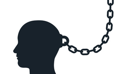 Man head chained - vector illustration