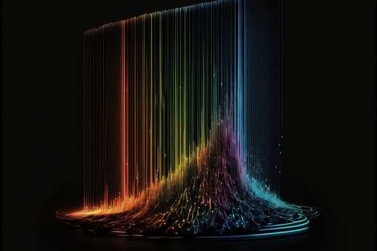 The cascading neon lines in this image add a touch of futuristic and dynamic flair to the design. The lines seem to flow and dance as they fall down the dark background. Generative AI