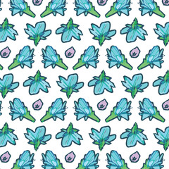 hand made blue seamless floral vector pattern