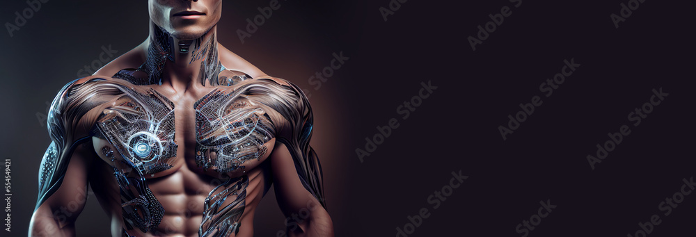 Poster abstract human bionic body created with generative ai technology