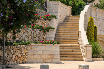 Marble stairs in beautiful park on sunny day