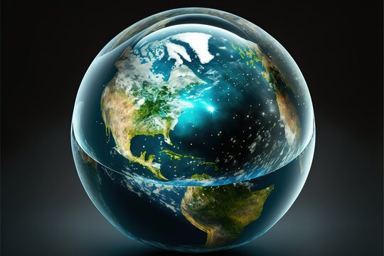 Planet Earth in a glass bowl. AI