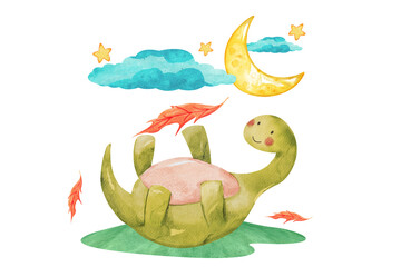 Cute Baby Dinosaur watercolor, Baby Dinos Nursery Decor, Cute Animals illustration, Watercolor illustration, Clipart For Kids.