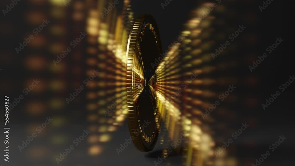 Poster loop 3d animation of the nft coin with the date of 2023 new year. the coin rotates radiating streams