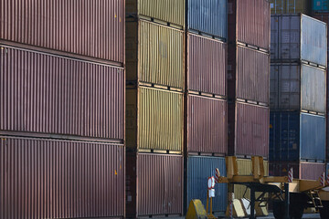 industrial port with containers. Container stacks at sea port container terminal