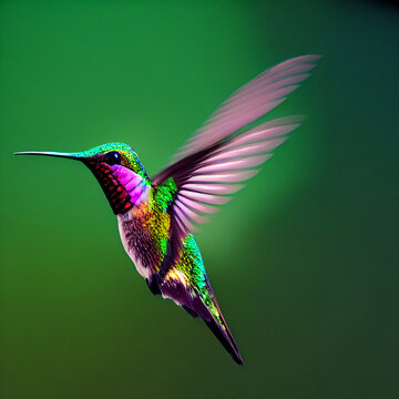 Colorful hummingbird flying closeup