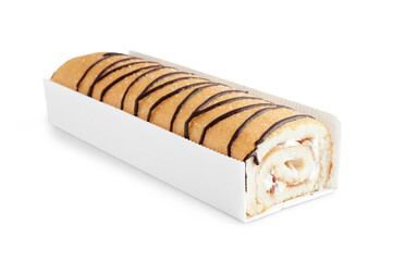 Delicious sponge cake roll isolated on white background