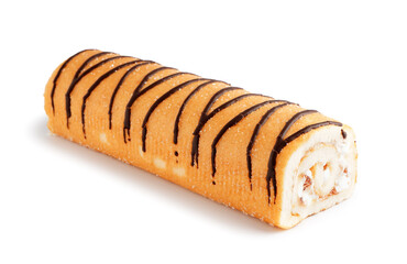Delicious sponge cake roll isolated on white background