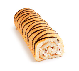 Delicious sponge cake roll isolated on white background