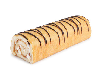 Delicious sponge cake roll isolated on white background