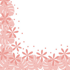 Colorful Corner frame with botanical elements in trendy pale pink shades with copyspace. Isolate