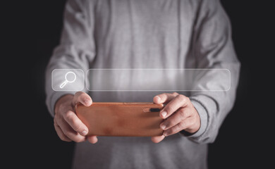Data Search Technology, Businessman using a smartphone to be searching for information. Search...