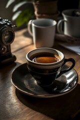 A Cup of Coffee Enjoyment on a Wooden Table