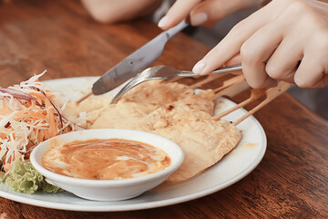 asian food in a cafe, restaurant leisure enjoyment