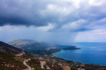 Fototapeta na wymiar Panoramic view of the Saronic Gulf and the city of Palaia Epidavros on the Peloponnese Peninsula in Greece
