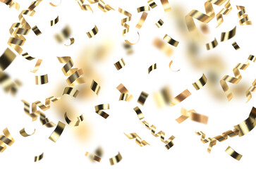 golden confetti on white background falling overlay design