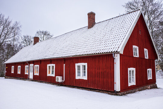 Old traditional red building in Hembygdsparken in H&auml;ssleholm, Scania, Sweden.