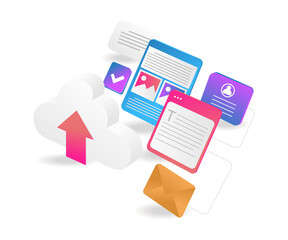 Flat isometric 3d illustration cloud server data network