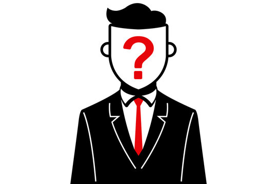 flat icon of an anonymous man in a business suit. question mark on the face. flat vector illustration.
