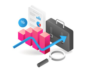Flat isometric 3d illustration percent analysis business