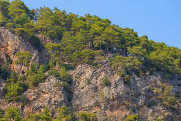 Turkish Taurus Mountains in the Kemer region of Antalya province. Background with copy space