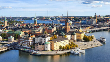 Fototapeta na wymiar Panoramic view of the Stockholm Old City from the top of the City Hall