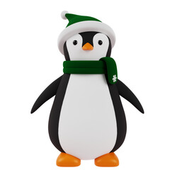 3d Penguin with christmas green hat
