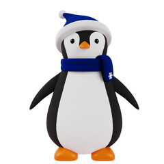 3d Penguin with christmas blue hat