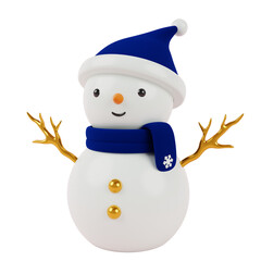 3d cute snowman with christmas blue hat