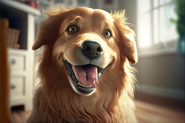 Influencer very happy brown dog with cute eyes, generative ai
