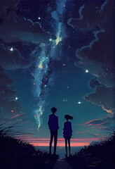 couple looking at the stars, fictional characters - generative ai