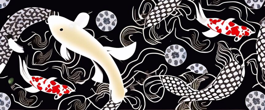 Oriental Japanese style abstract design with koi fish 
