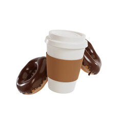 cup of coffee with chocolate donuts