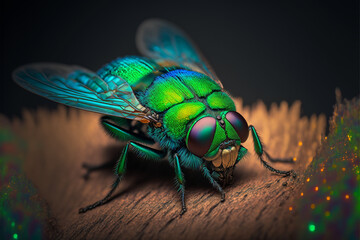 Glowing green bottle fly made with Generative AI