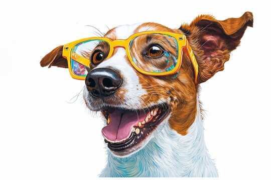 Colorful Pop-art Illustration of Jack Russell Terrier with Yellow Glasses