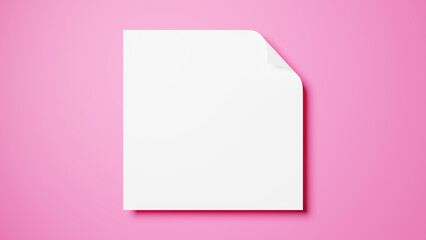 ピンク色の背景に白い正方形の紙。（横長）