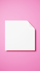 ピンク色の背景に白い正方形の紙。（縦長）
