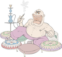 Funny character smoking in hookah