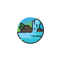 waterfall lake mini logo vector landscape illustration design
