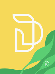 Letter D logo mark in a simple, organic monoline style, for your initials, ornaments, design elements.