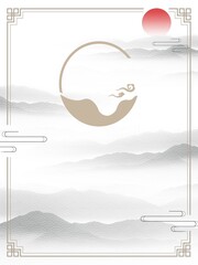 Fototapeta na wymiar Chinese wind landscape background poster illustration design material