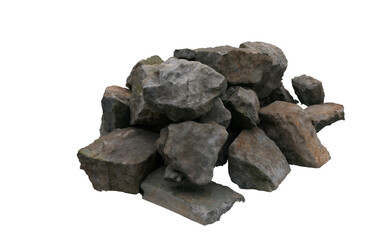 debris of gray stacked rocks on a white background