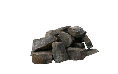 debris of gray stacked rocks on a white background