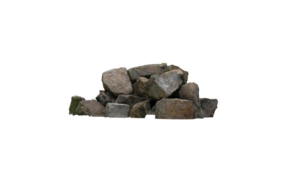 Debris Of Gray Stacked Rocks On A White Background