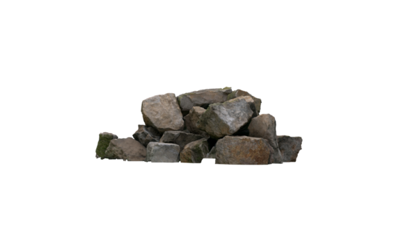debris of gray stacked rocks on a white background