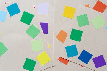 color paper stickers on beige stationery paper