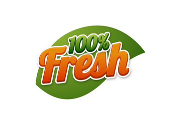 100% Fresh typography logo design fresh with leaf logo fresh food fresh icon